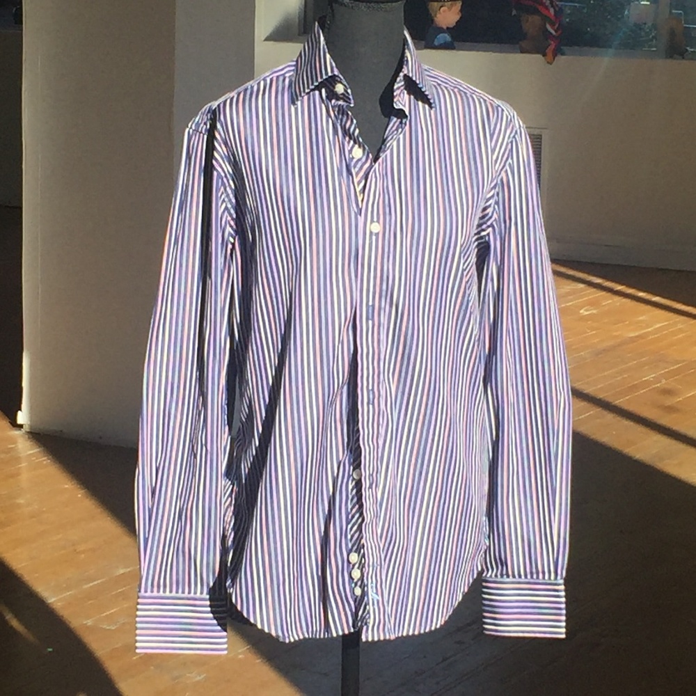 Taylor bird collection navy blue colored pinstripe button down shirt